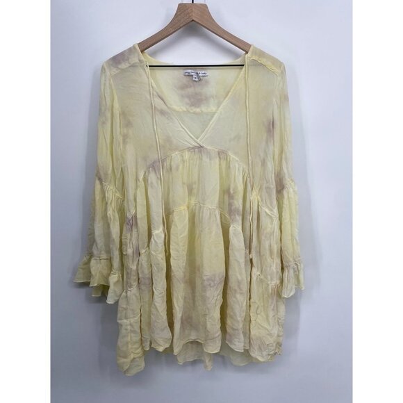 Young Fabulous & Broke Bell Sleeve V-Neck Tie Dye Tunic/DRESS SEMI SHEER SIZE  S - Picture 1 of 4